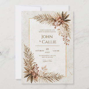 Gebronztes Palmblatt Sepia Goldrahmen Hochzeit Einladung