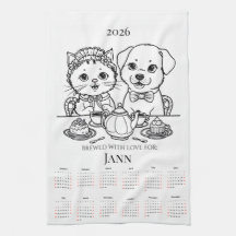 Gebrüht mit Liebe Katze & Dog Handtuchkalender