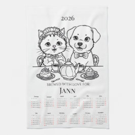 Gebrüht mit Liebe Katze & Dog Handtuchkalender Geschirrtuch