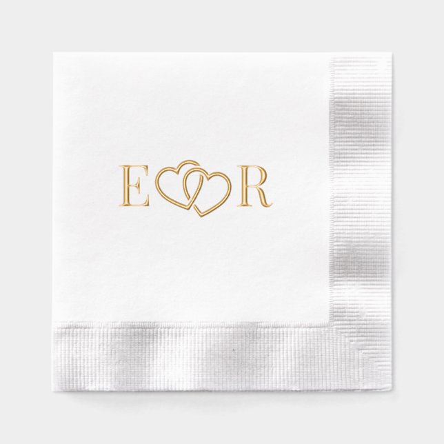 Gebundene Herzen Hochzeitcoupel 2 Initialmonogramm Servietten Mit Folie (Vorderseite)