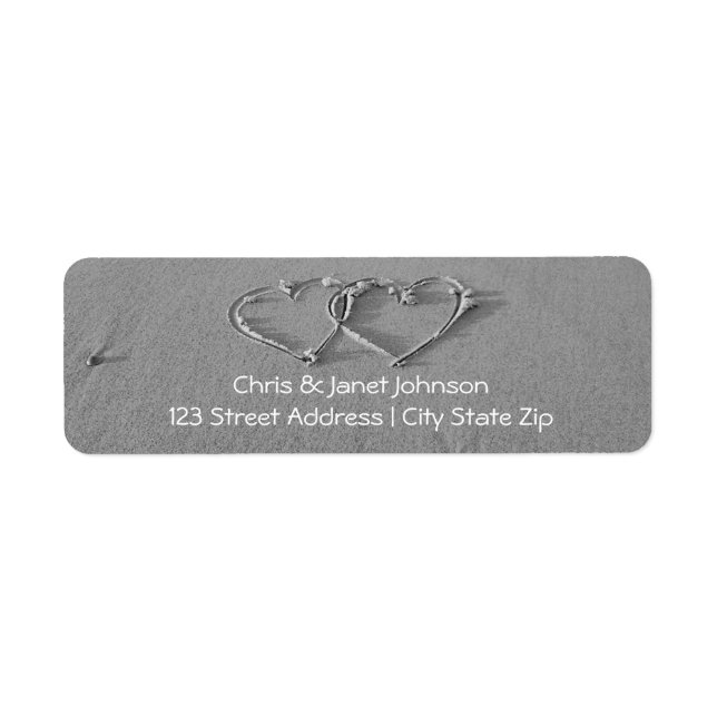 Gebundene Herzen in Sand-Rücksendeadressen-Aufkleb (Vorne)