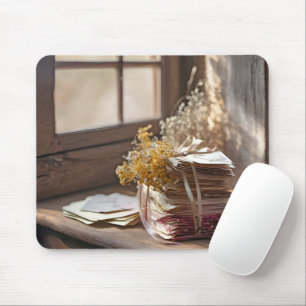 Gebundene Liebesbriefe am Fenster Mousepad