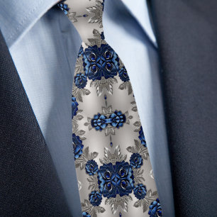 Gebürstete Silber- und Blaue Metallrosen Krawatte