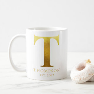 Gebürstetes Metall Gold Monogramm T Kaffeetasse