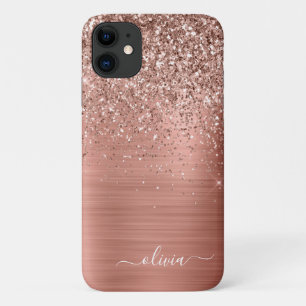 Gebürstetes Metall Roségold Rosa Glitter Monogramm Case-Mate iPhone Hülle