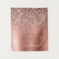 Gebürstetes Metall Roségold Rosa Glitter Monogramm