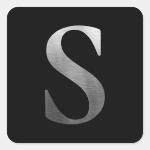 Gebürstetes Metall Silber Monogramm S Schwarz Quadratischer Aufkleber