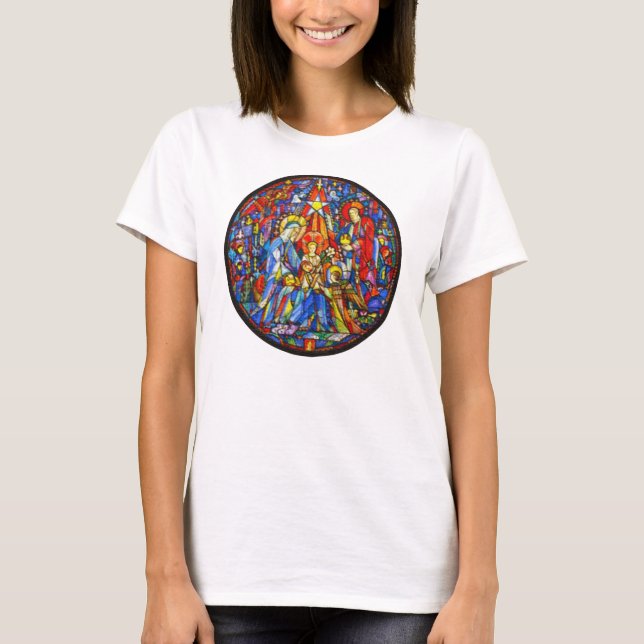 Geburt Christi gemalte Buntglas-Art T-Shirt (Vorderseite)