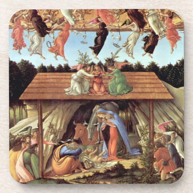 Geburt Christi von Botticelli, Weihnachtskrippe Getränkeuntersetzer (Vorderseite)