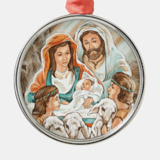 Geburt Christis-Malerei mit kleinen Schäfer-Jungen Ornament Aus Metall