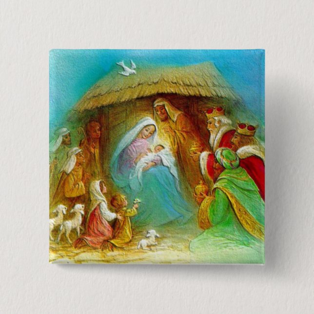 Geburt Christis-Szenen-Geschenke für Weihnachten Button (Vorderseite)