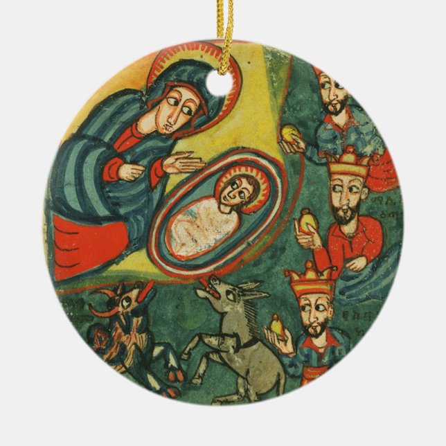 GEBURT CHRISTIS-WEIHNACHTSpergament, VEREHRUNG DER Keramikornament (Vorne)
