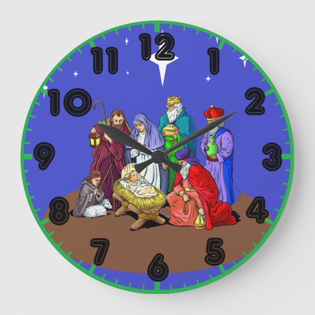 Geburt Christis-Weihnachtsuhr mit Zahlen Große Wanduhr (Vorderseite)