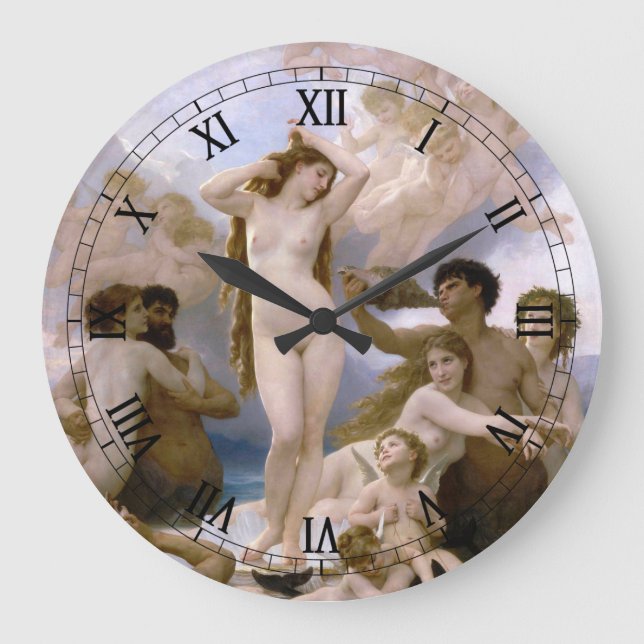 Geburt der Venus von William-Adolphe Bouguereau Große Wanduhr (Vorderseite)