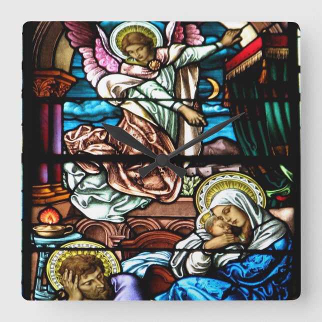 Geburt des Jesus-Buntglas-Fensters Quadratische Wanduhr (Vorderseite)