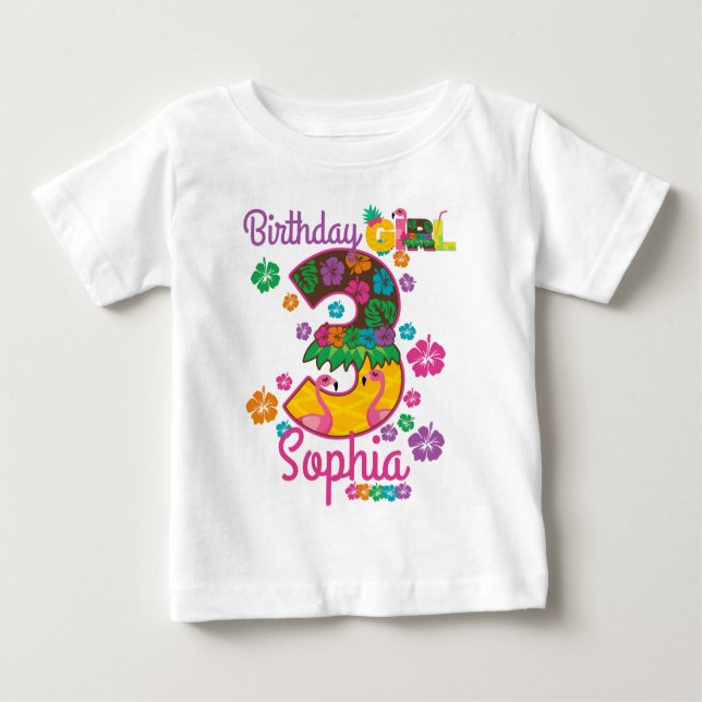 Geburt drei 3 Hawaiianischer Luau Sommerbrauch Baby T-shirt (Vorderseite)