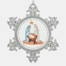 Geburt in einem manger Carol-Texte Schneeflocken Zinn-Ornament