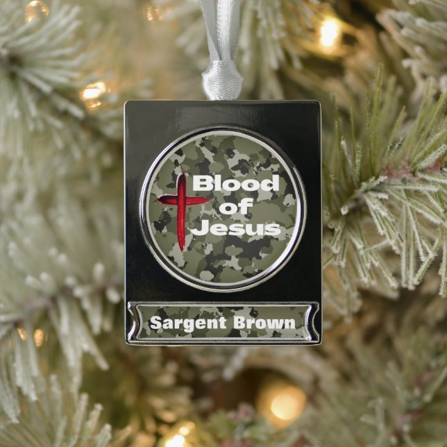 Geburt Jesu Grüne Camouflage Personalisiertes Gebe Banner-Ornament Silber (Baum)