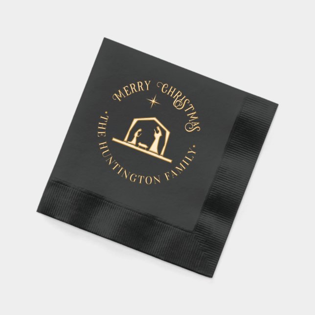 Geburt Jesus Manger frohe Weihnachtsfamilie Name Servietten Mit Folie (Links)