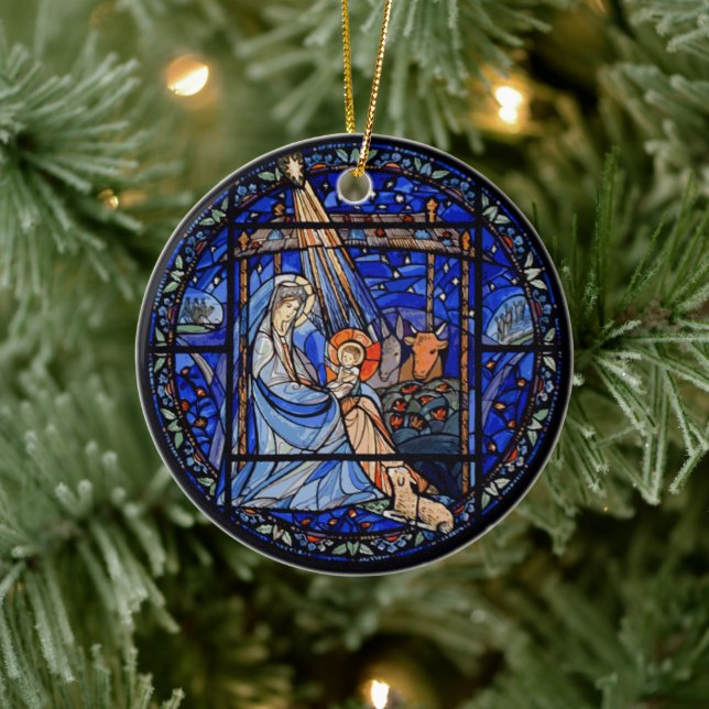 Geburt mit Weihnachten + Datum Keramik Ornament (Baum)