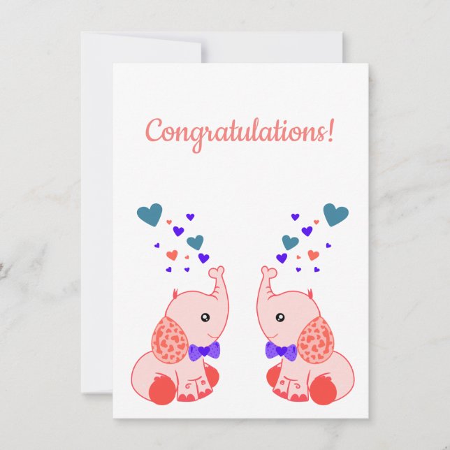 Geburt von Twins, Pink Baby Elephant gratulieren (Vorderseite)