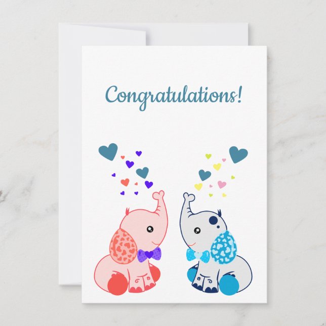 Geburt von Zwillingen, Junge und Mädchen, Glückwün (Vorderseite)