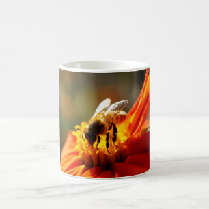 Gebürtige Biene in einer orange Blumen-Tasse Tasse