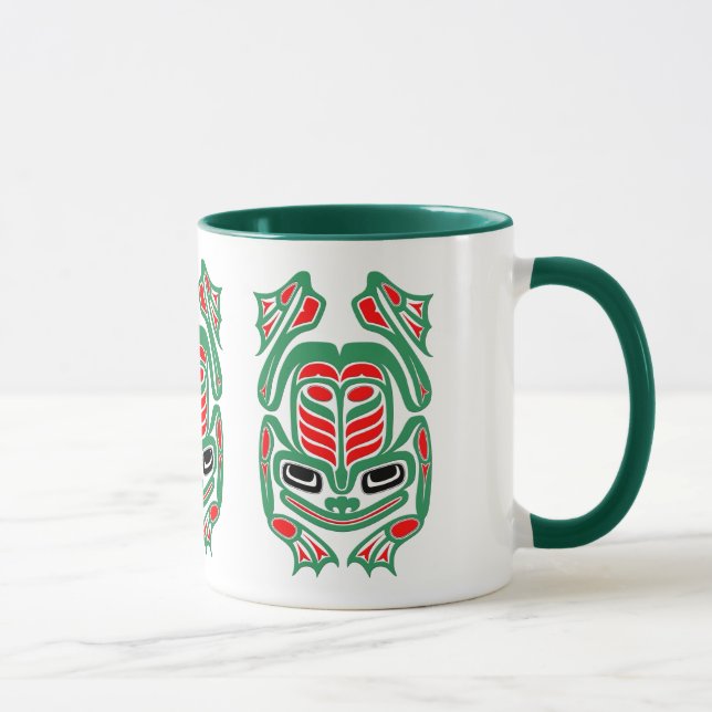 Gebürtige Haida-Kunst-roter und grüner Frosch Tasse (Rechts)