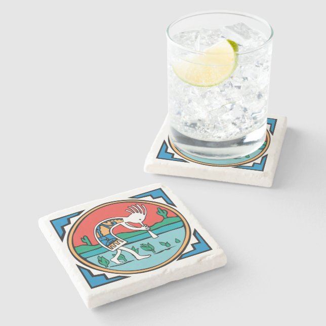 Gebürtiger amerikanischer Ureinwohner Kokopelli Steinuntersetzer (Seitenansicht)