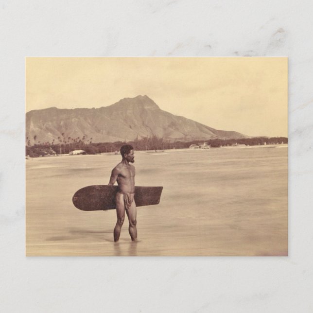 Gebürtiger hawaiischer Surfer, C. 1890 Postkarte (Vorderseite)