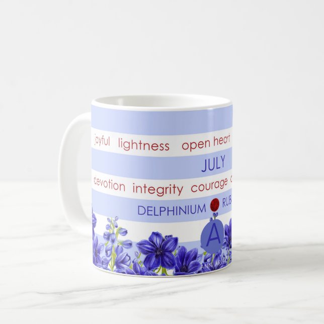 Geburts-Blume und Edelstein-Streifen-Tasse Juli Kaffeetasse (Vorderseite Links)