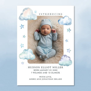 Geburtsankündigung Clouds & Stars Baby Boy Card Ankündigung