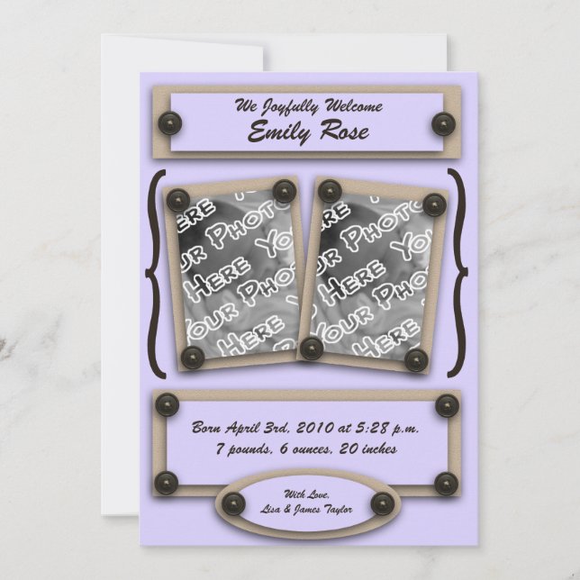 Geburtsankündigung der Lavendelknöpfe und -halteru Ankündigung (Vorderseite)