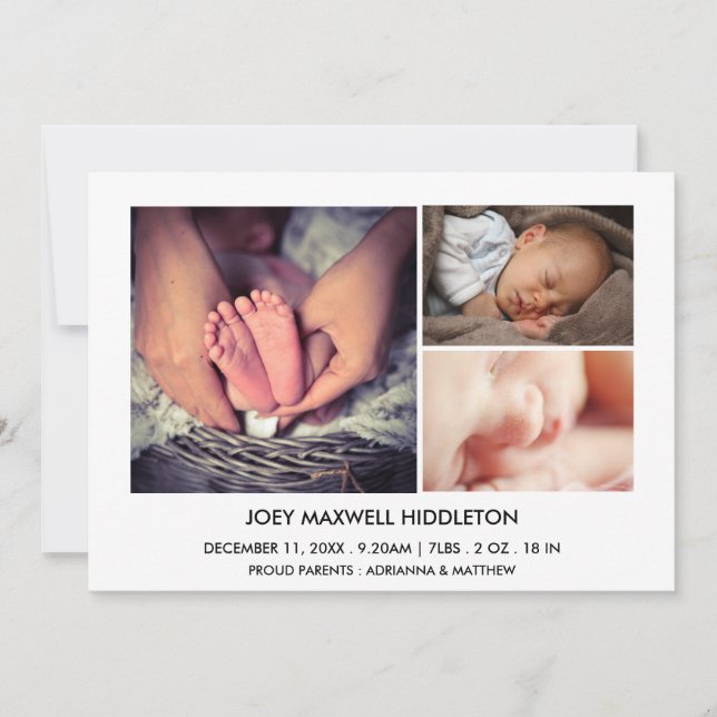 Geburtsankündigung Drei Fotos Neugeborene Ankündigung (Vorderseite)