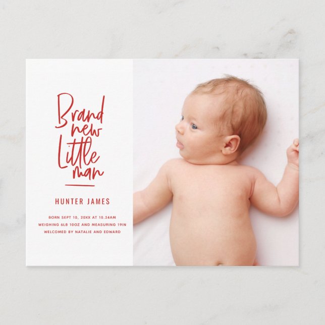 Geburtsankündigung eines handgezogenen Babys Feiertagspostkarte (Vorderseite)