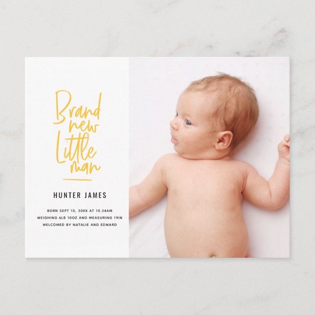 Geburtsankündigung eines handgezogenen Babys Feiertagspostkarte (Vorderseite)