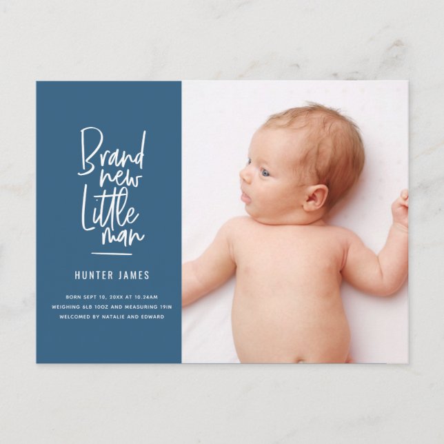 Geburtsankündigung eines handgezogenen Babys Feiertagspostkarte (Vorderseite)