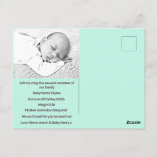 Geburtsankündigung eines neuen Babys, blau, lila Postkarte