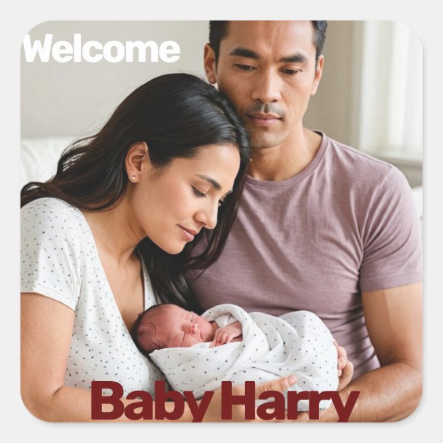 Geburtsankündigung eines neuen Mädchens Foto moder Quadratischer Aufkleber (Vorderseite)