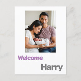 Geburtsankündigung eines neuen Mädchens lila Postkarte