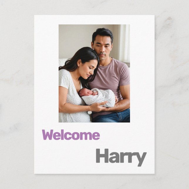 Geburtsankündigung eines neuen Mädchens lila Postkarte (Vorderseite)