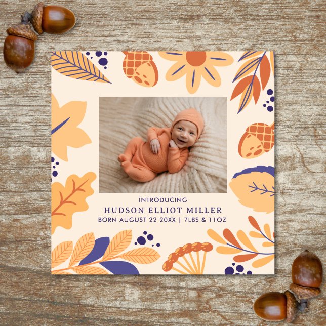 Geburtsankündigung Fall Rustic Boho Square Card Einladung (Fall birth announcement card)