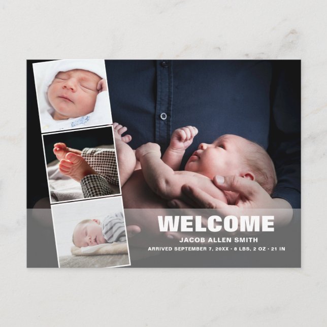 Geburtsankündigung Foto Collage|Vier Fotos Postc Postkarte (Vorderseite)