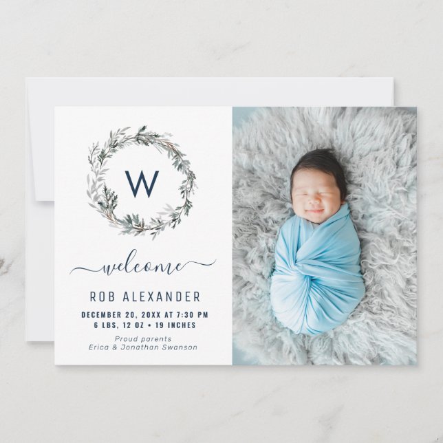 Geburtsankündigung für das Monographie Feiertagskarte (Vorderseite)