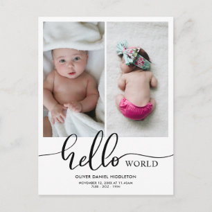 Geburtsankündigung Hallo World Script Foto Ankündigungspostkarte