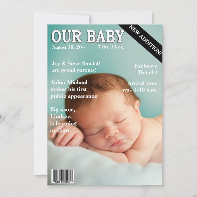 Geburtsankündigung! Ihr Baby auf "Magazine Cover" Ankündigung (Vorderseite)