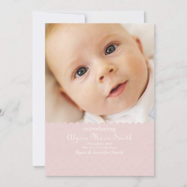 Geburtsankündigung in Rosa Ankündigung (Vorderseite)