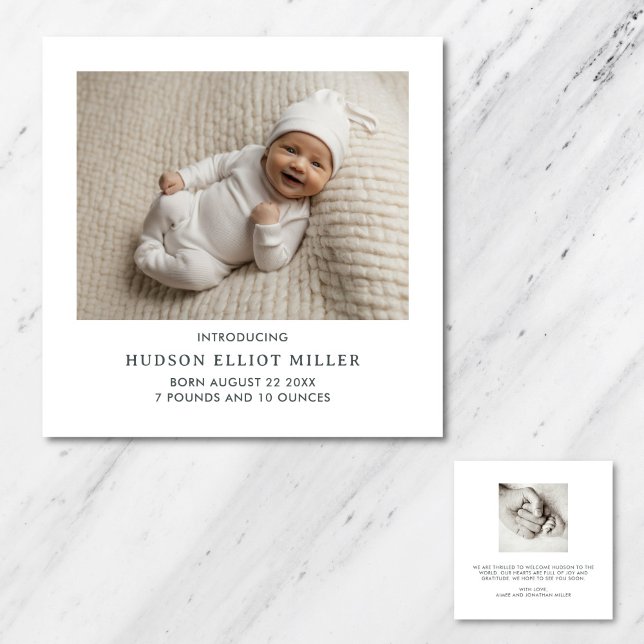 Geburtsankündigung Minimalistisch Modern Square Ca Einladung (Minimalist square birth announcement card)