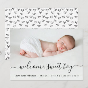 Geburtsankündigung mit Baby Boy Schrift Herzen Fot Ankündigung