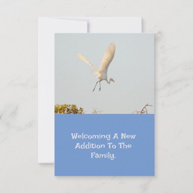 Geburtsankündigung mit flatterndem Storch. RSVP Karte (Vorderseite)